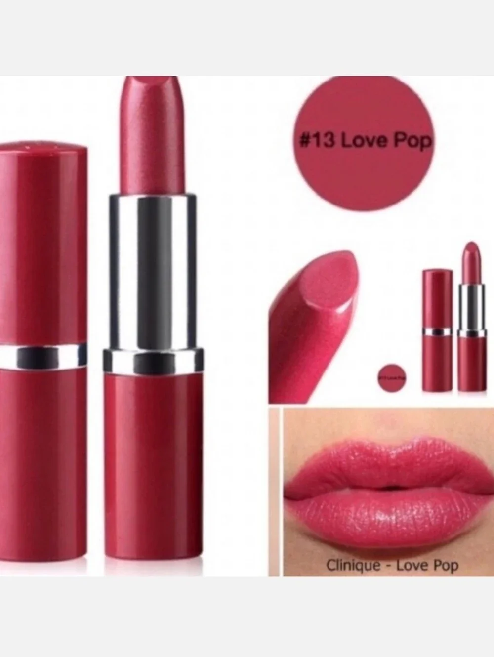 CLINIQUE Pop Lip‎ Colour  and Primer Lipstick #13 love  Pop Full Size Brand New!